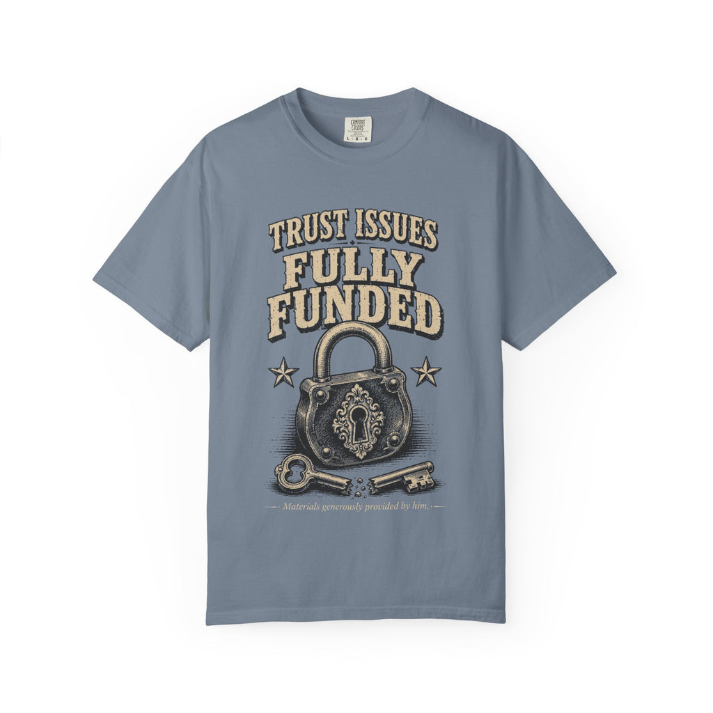 Trust Issues Fully Funded T‑Shirt — Funny Vintage Padlock Graphic Tee