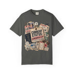 Travel Sticker Collage T-Shirt — "Current Status: Somewhere Else" Graphic Tee