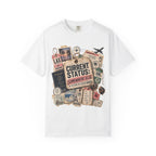 Travel Sticker Collage T-Shirt — "Current Status: Somewhere Else" Graphic Tee