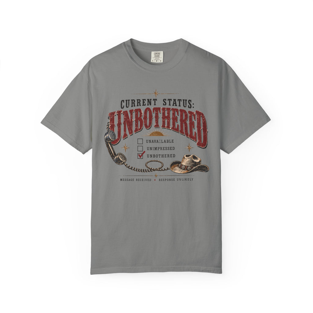 Unbothered Vintage Graphic T-Shirt — "Current Status: Unbothered" Casual Tee
