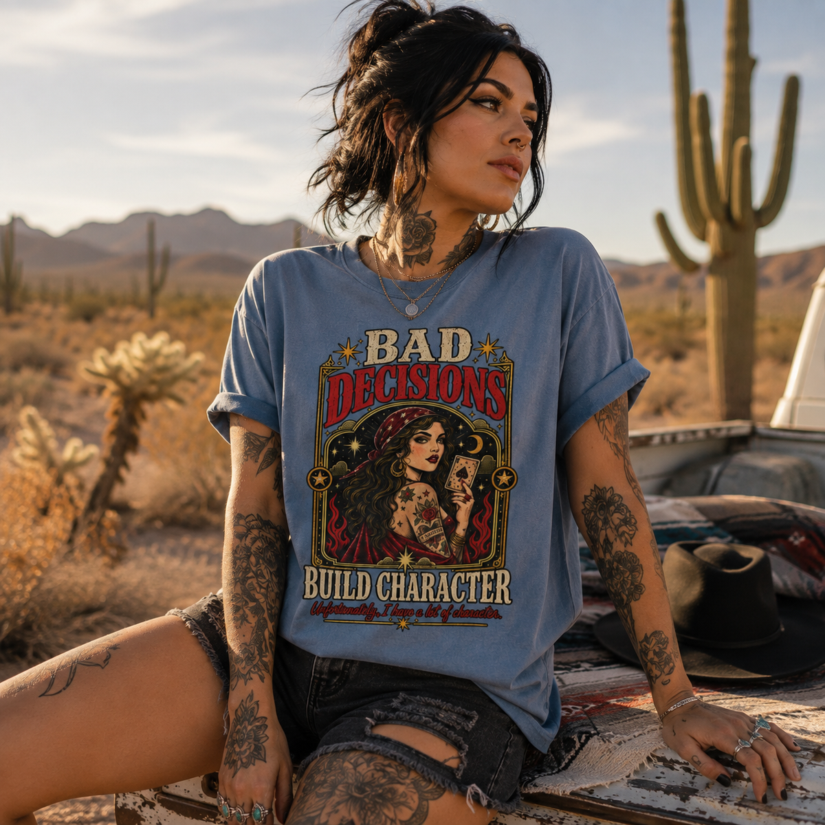 Bad Decisions. Build Character. Vintage Graphic Tee