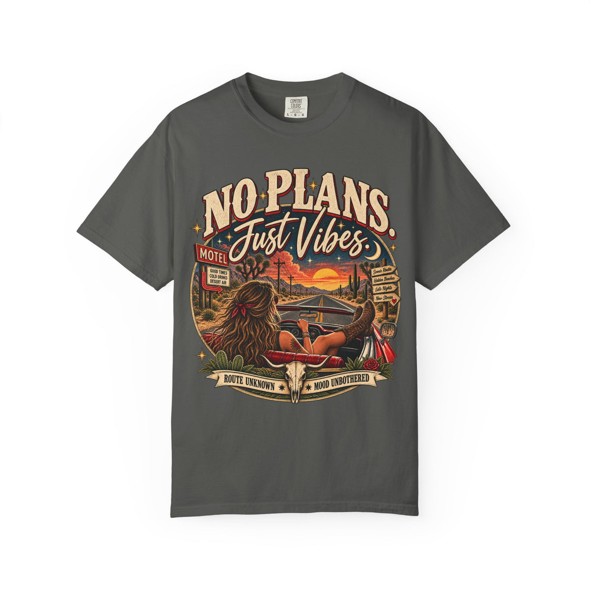 No Plans. Just Vibes. Vintage Desert Road Trip Graphic Tee
