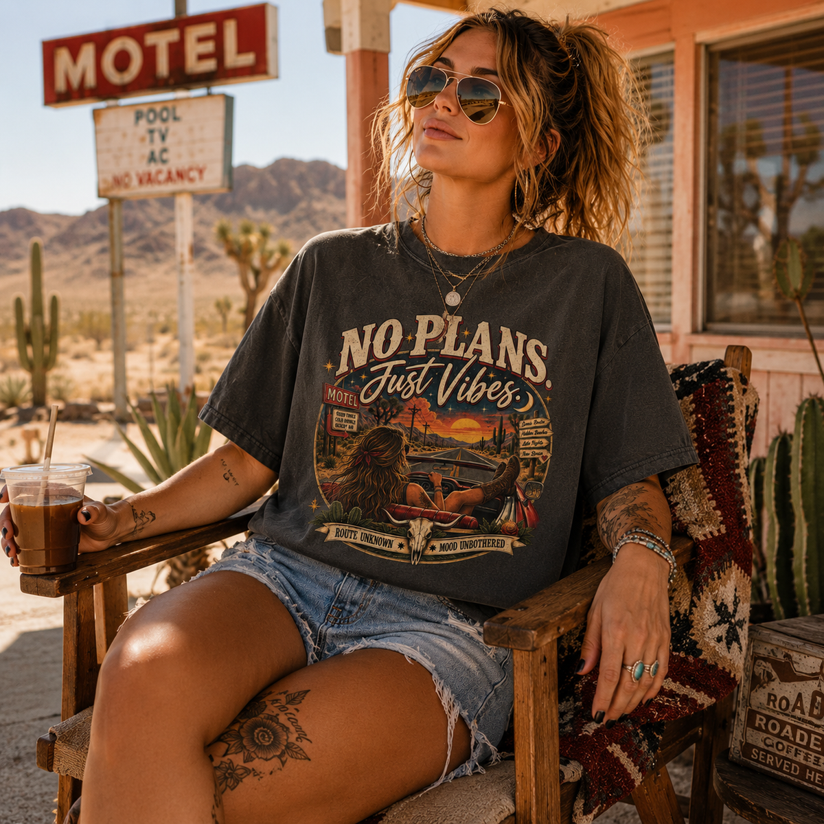 No Plans. Just Vibes. Vintage Desert Road Trip Graphic Tee