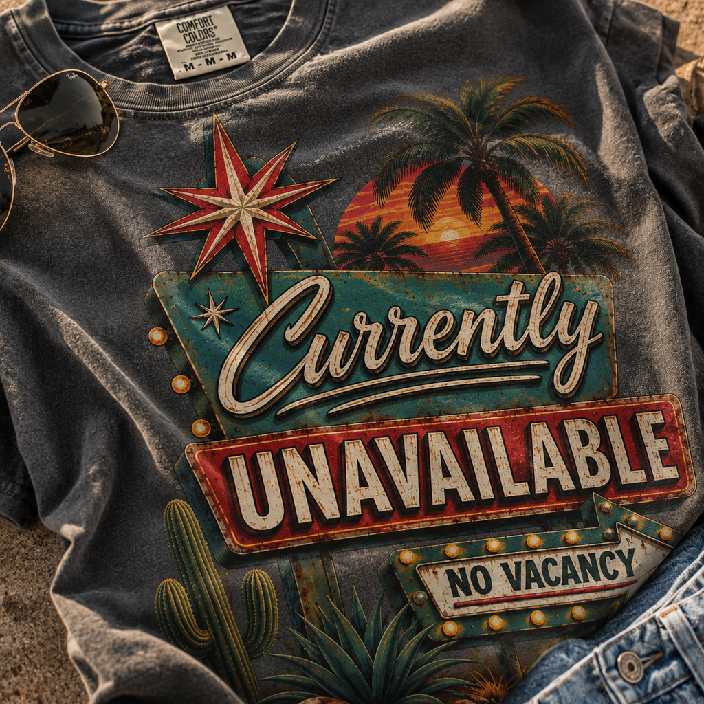 Currently Unavailable Oversized Graphic Tee | Retro No Vacancy Shirt