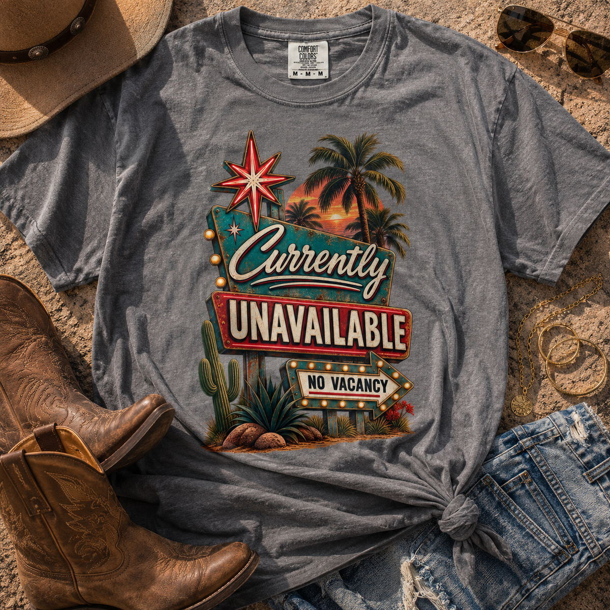 Currently Unavailable Oversized Graphic Tee | Retro No Vacancy Shirt