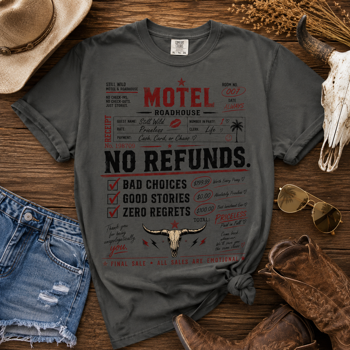 No Refunds Oversized Graphic Tee | Funny Western Shirt
