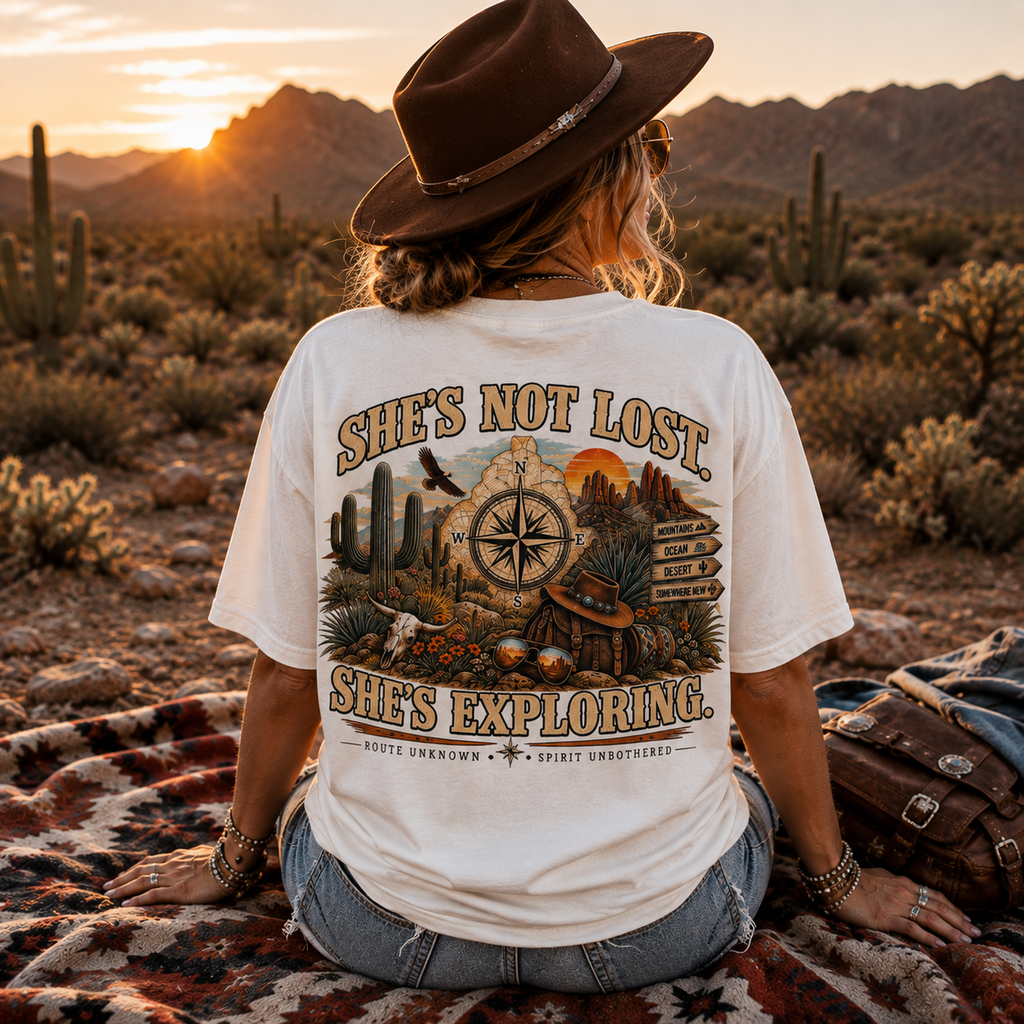 She's Not Lost Oversized Graphic Tee | Inspirational Western Adventure Shirt