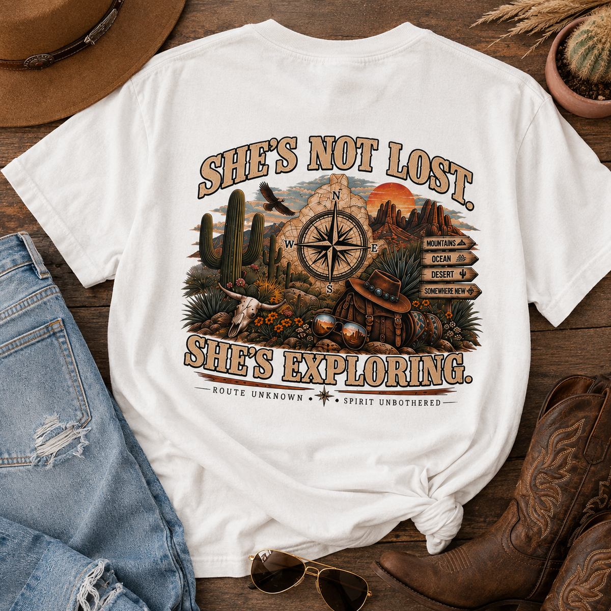 She's Not Lost Oversized Graphic Tee | Inspirational Western Adventure Shirt