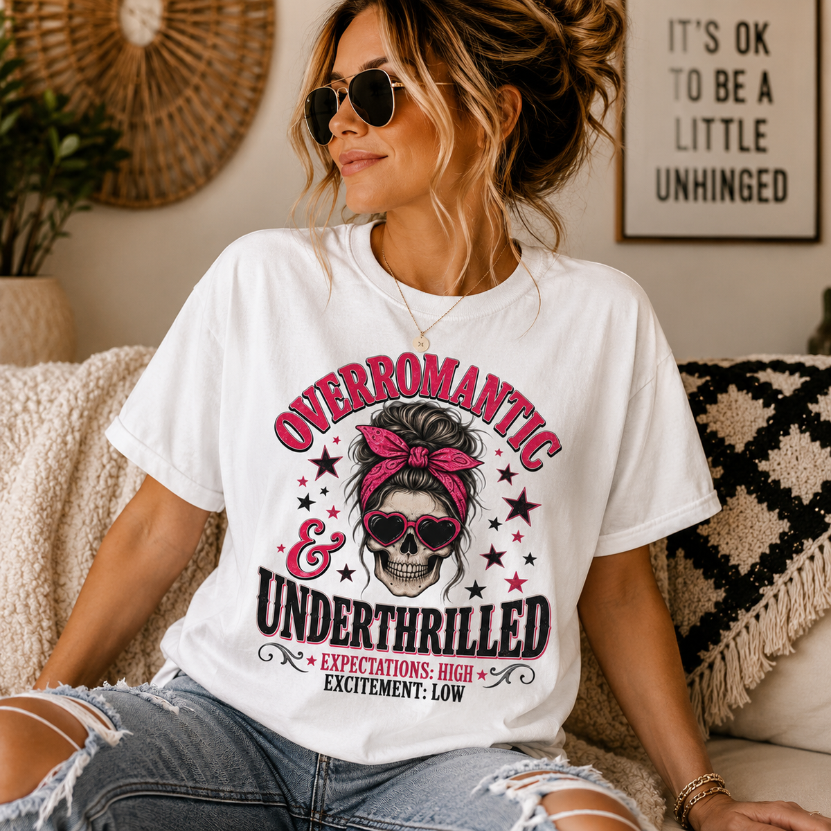 Skull Bandana T-Shirt — “Overromantic & Underthrilled” Vintage Rock Tee
