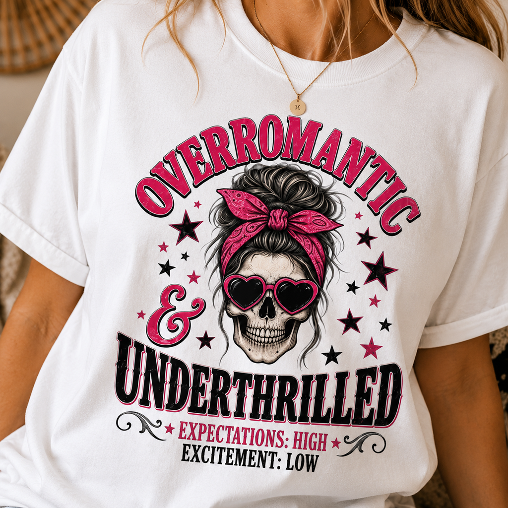 Skull Bandana T-Shirt — “Overromantic & Underthrilled” Vintage Rock Tee