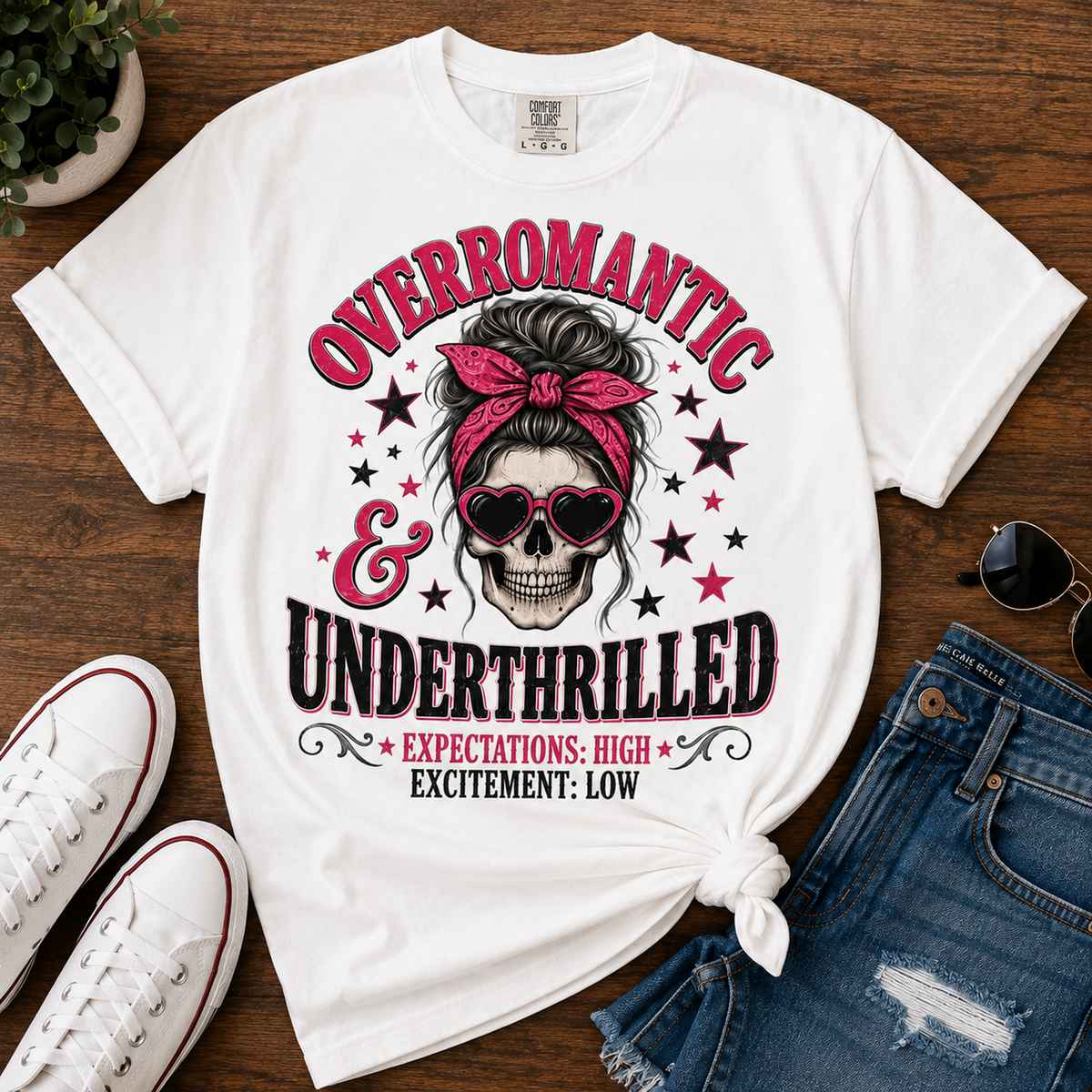 Skull Bandana T-Shirt — “Overromantic & Underthrilled” Vintage Rock Tee