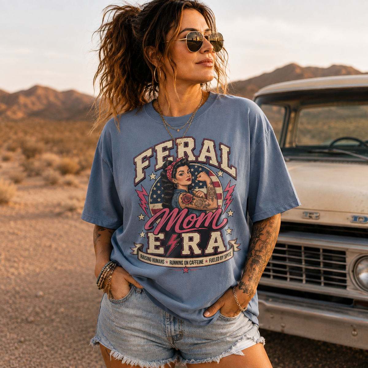 Feral Mom Era T-Shirt — Retro Rosie Riveter Motherhood Tee