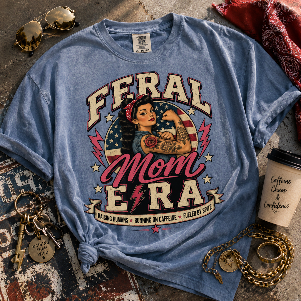 Feral Mom Era T-Shirt — Retro Rosie Riveter Motherhood Tee