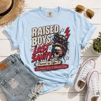 Raised Boys Lost Sanity Graphic T-Shirt — Mom Patriotic Messy Bun Tee