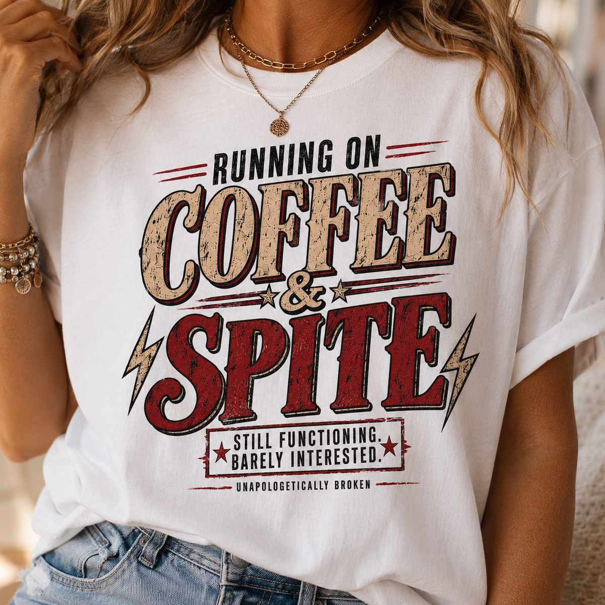 Coffee & Spite T-Shirt — "Running on Coffee & Spite" Retro Graphic Tee