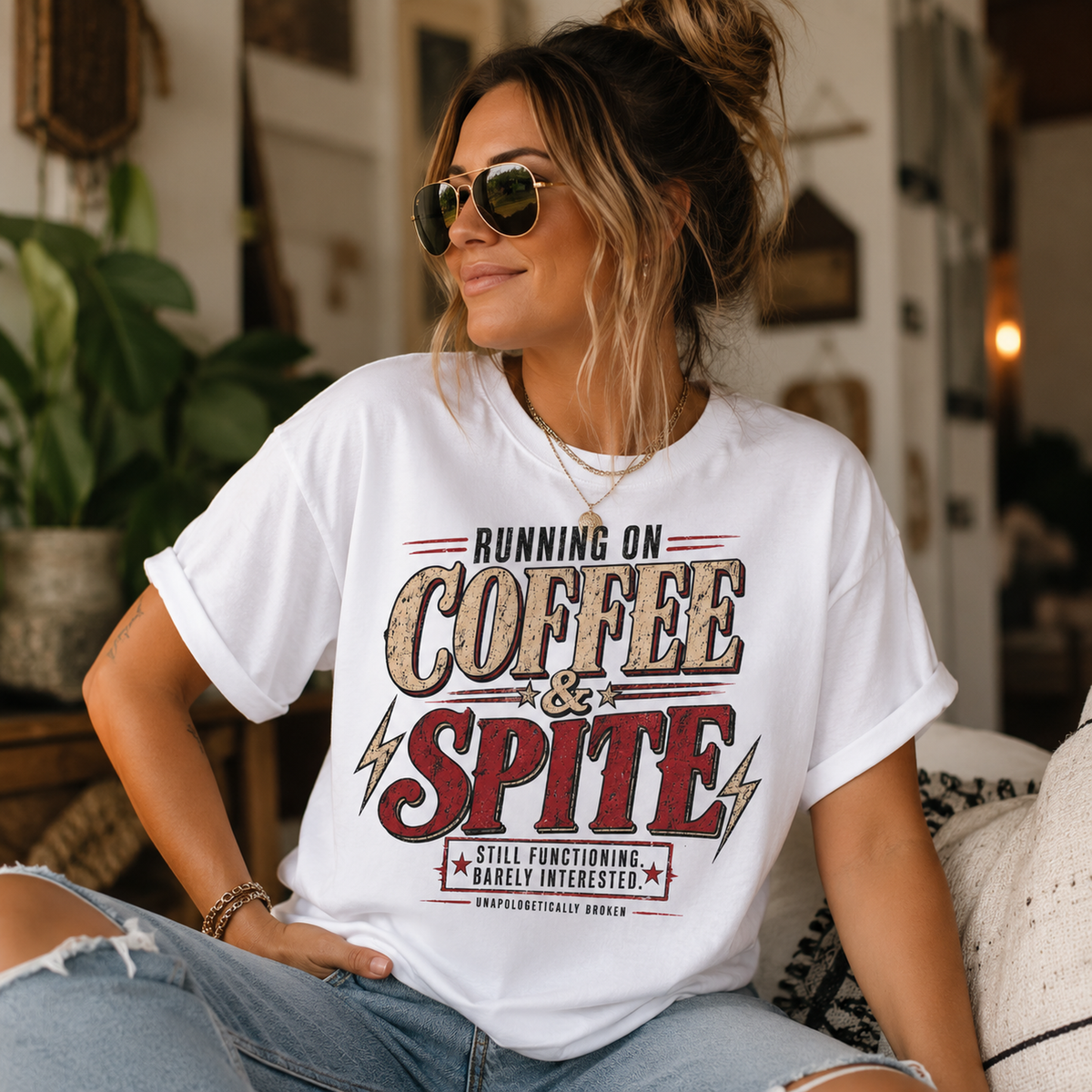 Coffee & Spite T-Shirt — "Running on Coffee & Spite" Retro Graphic Tee