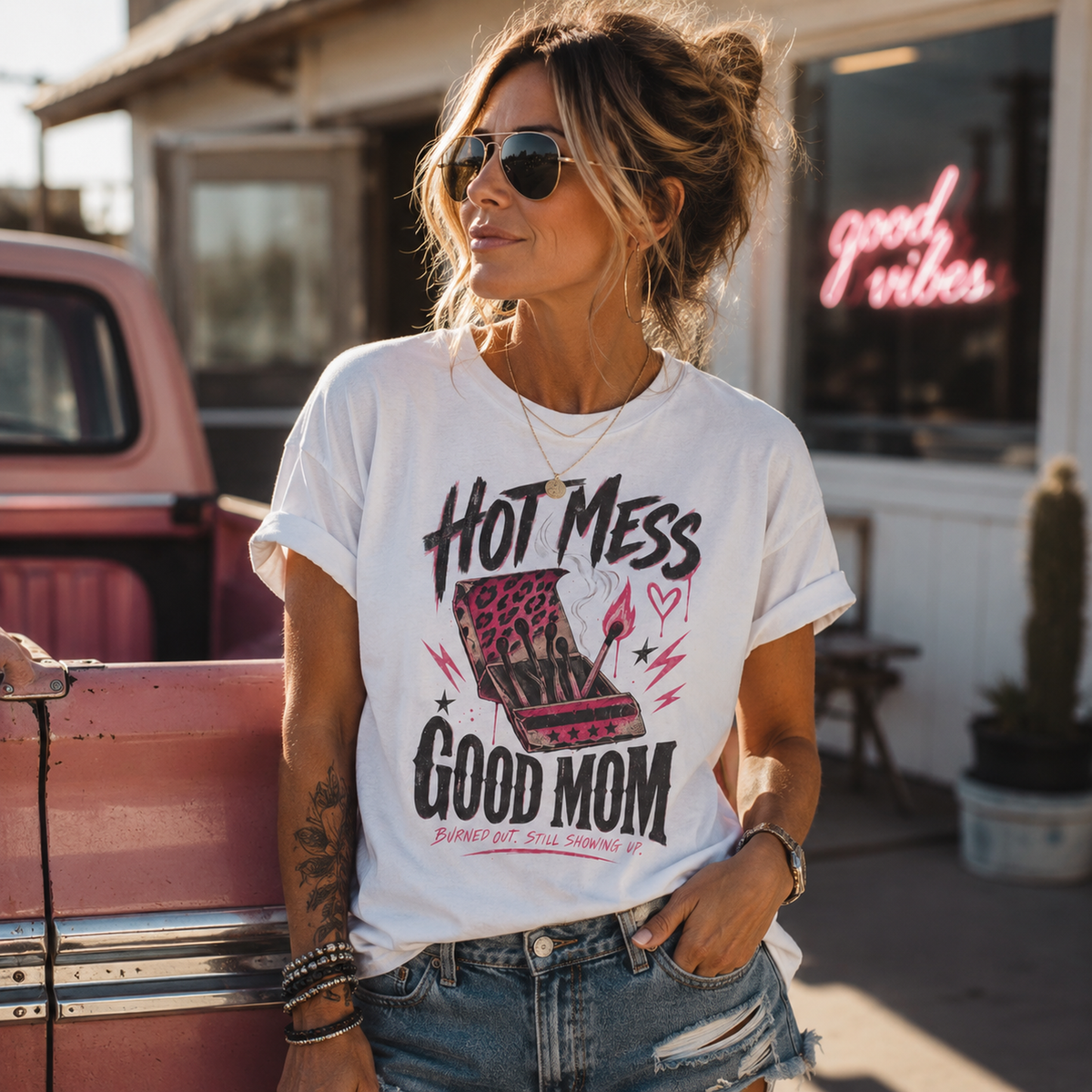 Hot Mess / Good Mom | Burned Out Mom Graphic Shirt