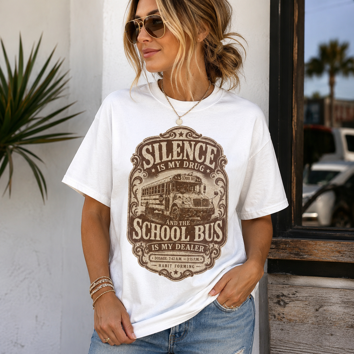 Silence Is My Drug Tee | Funny School Bus Mom Graphic Shirt