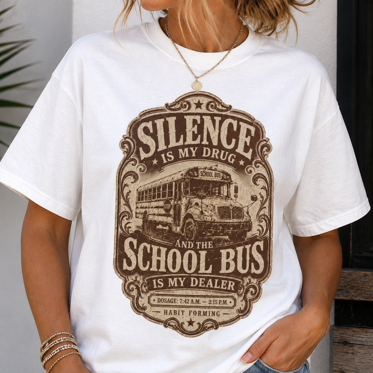 Silence Is My Drug Tee | Funny School Bus Mom Graphic Shirt