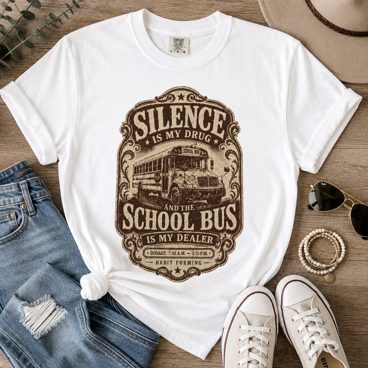 Silence Is My Drug Tee | Funny School Bus Mom Graphic Shirt