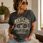 Red Flag Pharmacy T-Shirt — Funny Dating Graphic Tee (Refills: 0)