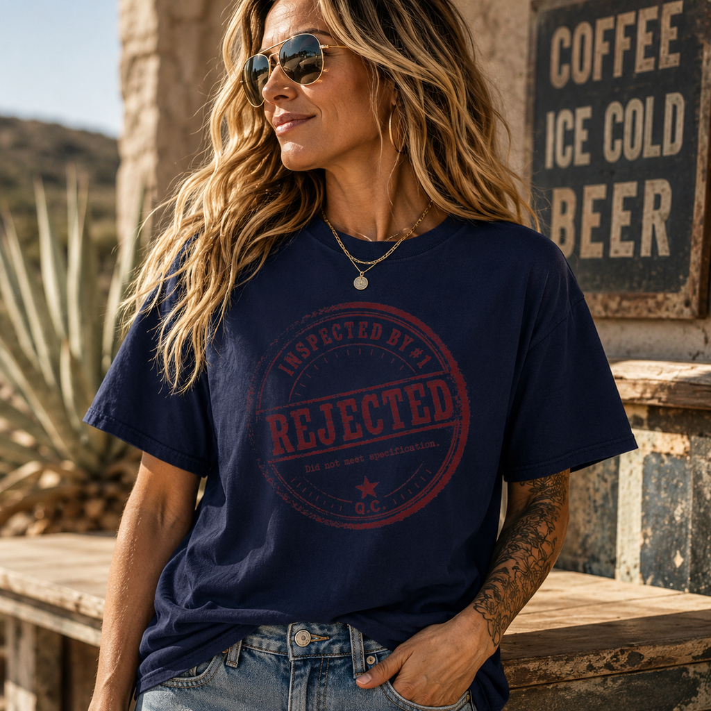 Rejected Stamp T-Shirt — Distressed ‘Inspected By: Rejected’ Graphic Tee
