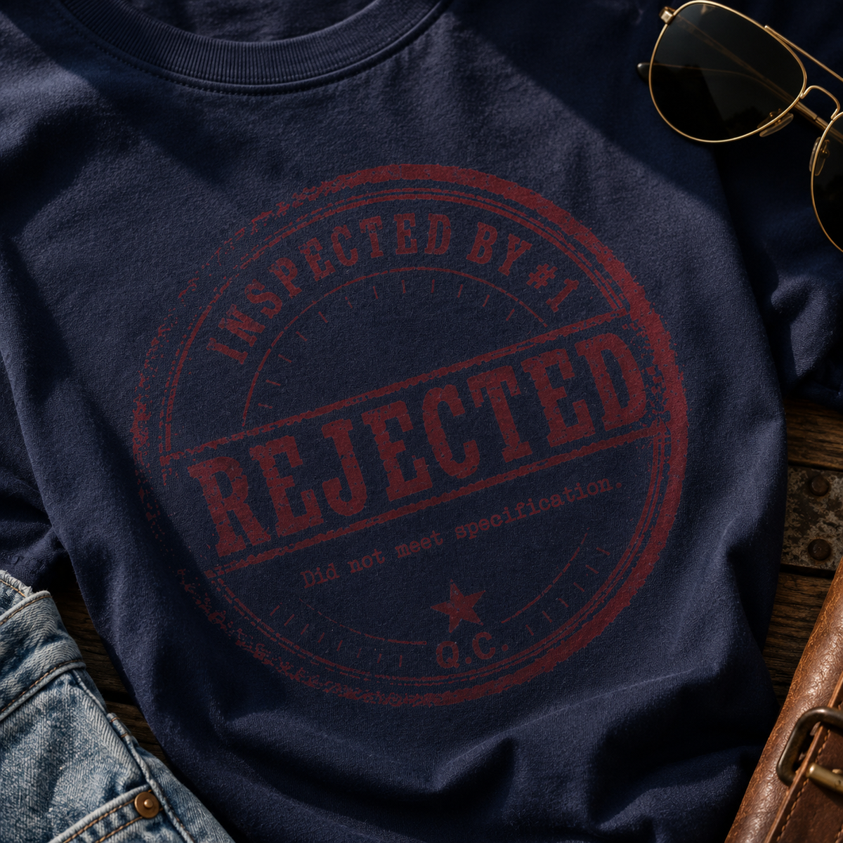 Rejected Stamp T-Shirt — Distressed ‘Inspected By: Rejected’ Graphic Tee