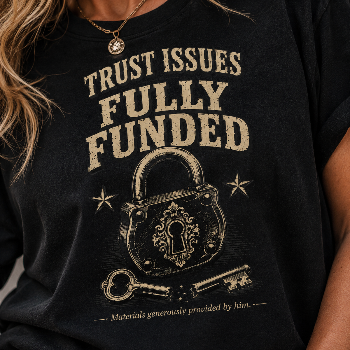 Trust Issues Fully Funded T‑Shirt — Funny Vintage Padlock Graphic Tee