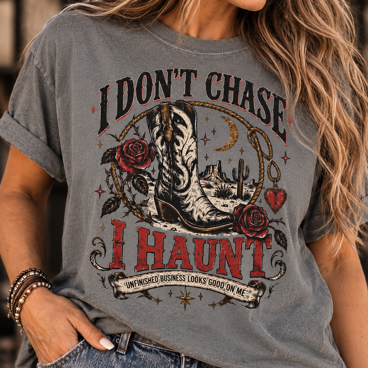 I Don’t Chase I Haunt T-Shirt — Gothic Skull Desert Graphic Tee