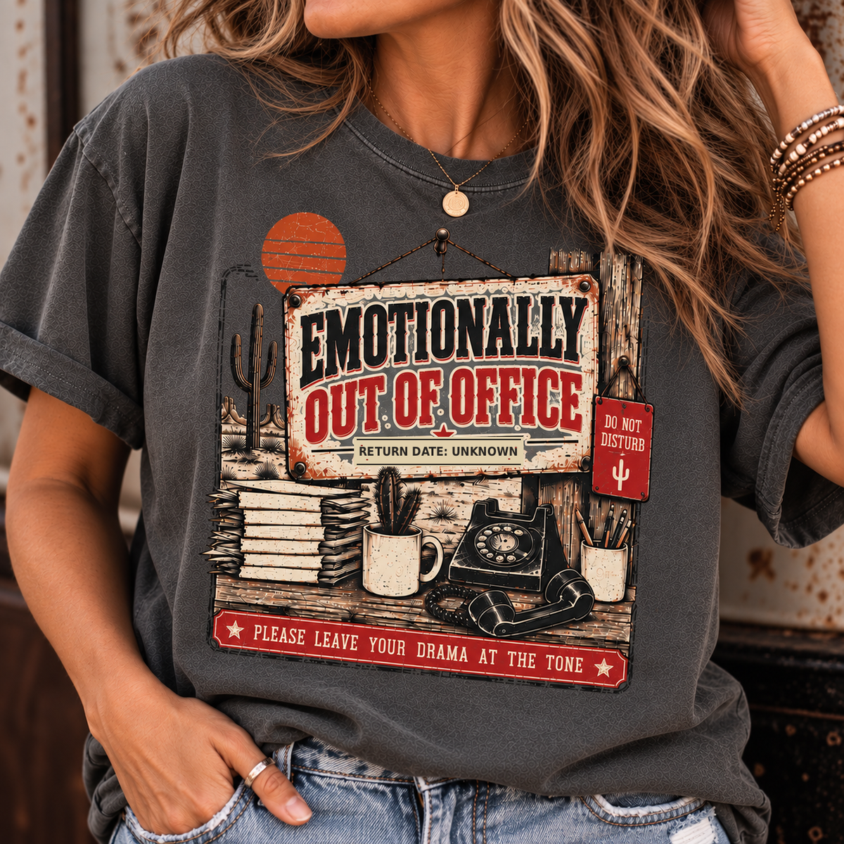 Emotionally Out of Office T-Shirt — Vintage Desert Road Trip Graphic Tee