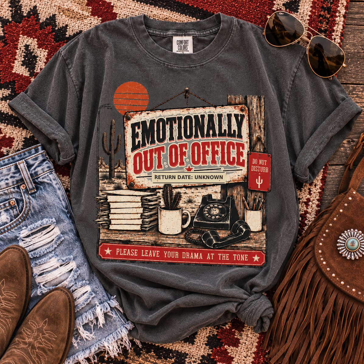 Emotionally Out of Office T-Shirt — Vintage Desert Road Trip Graphic Tee