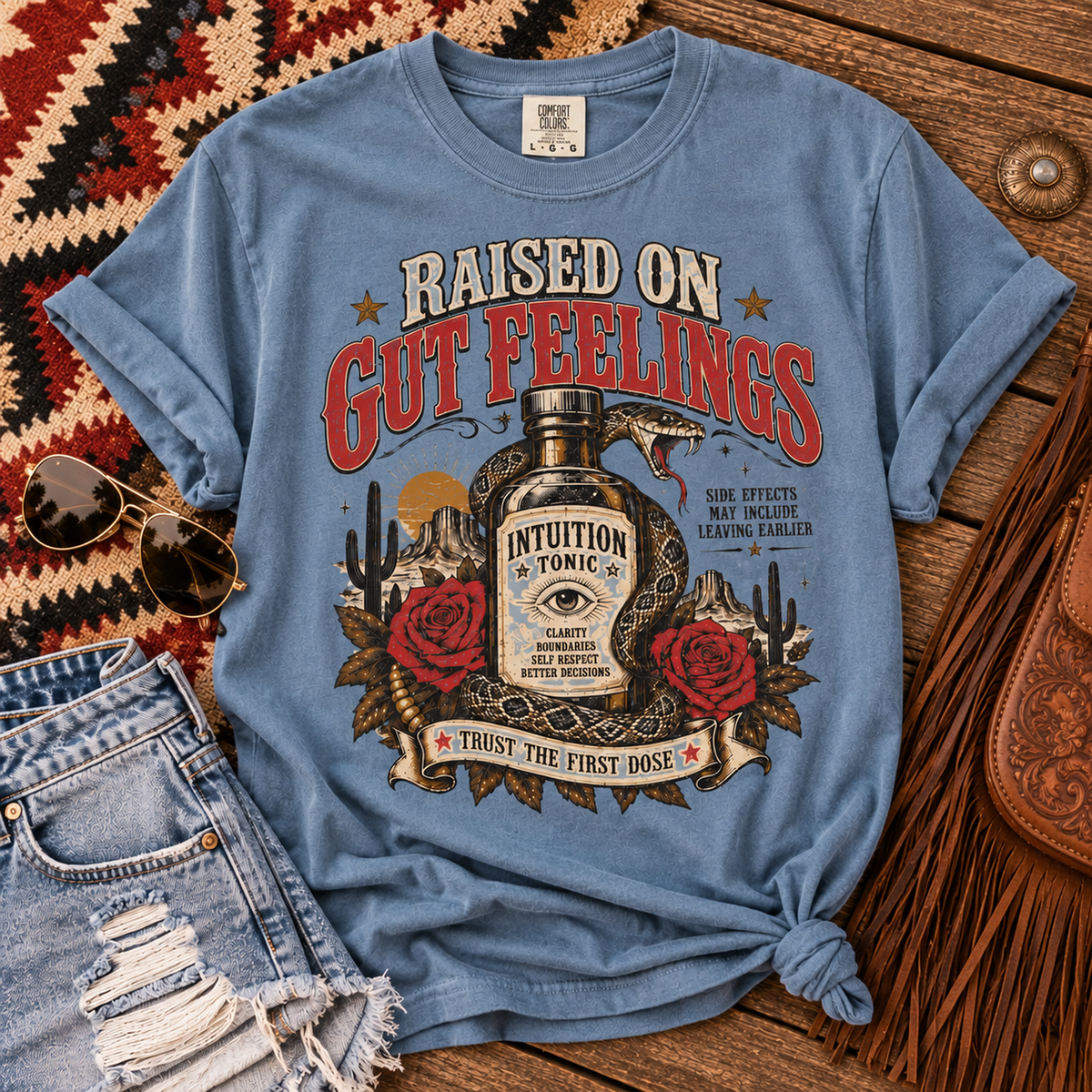 Raised on Gut Feelings T-Shirt — Vintage Western Intuition Graphic Tee