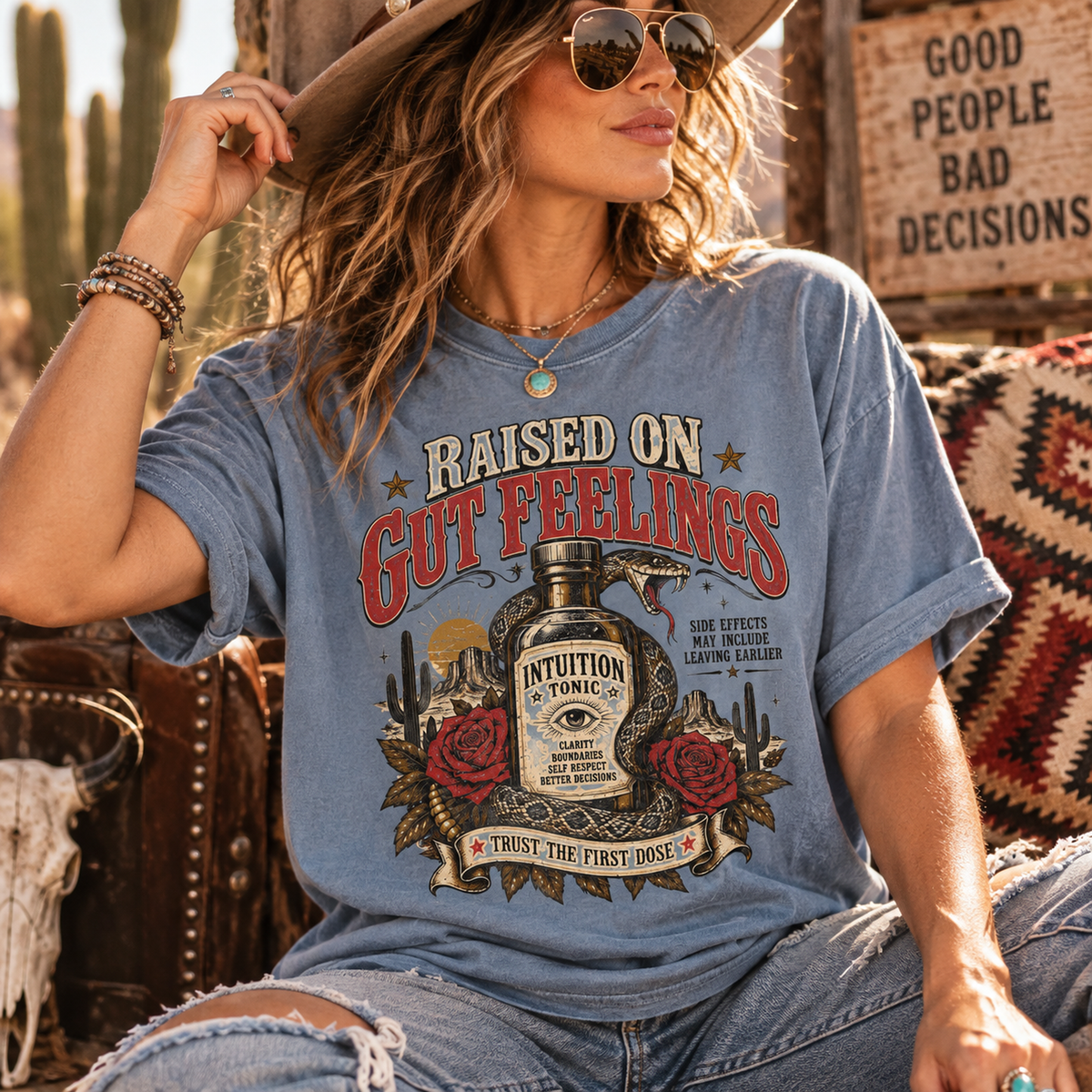 Raised on Gut Feelings T-Shirt — Vintage Western Intuition Graphic Tee