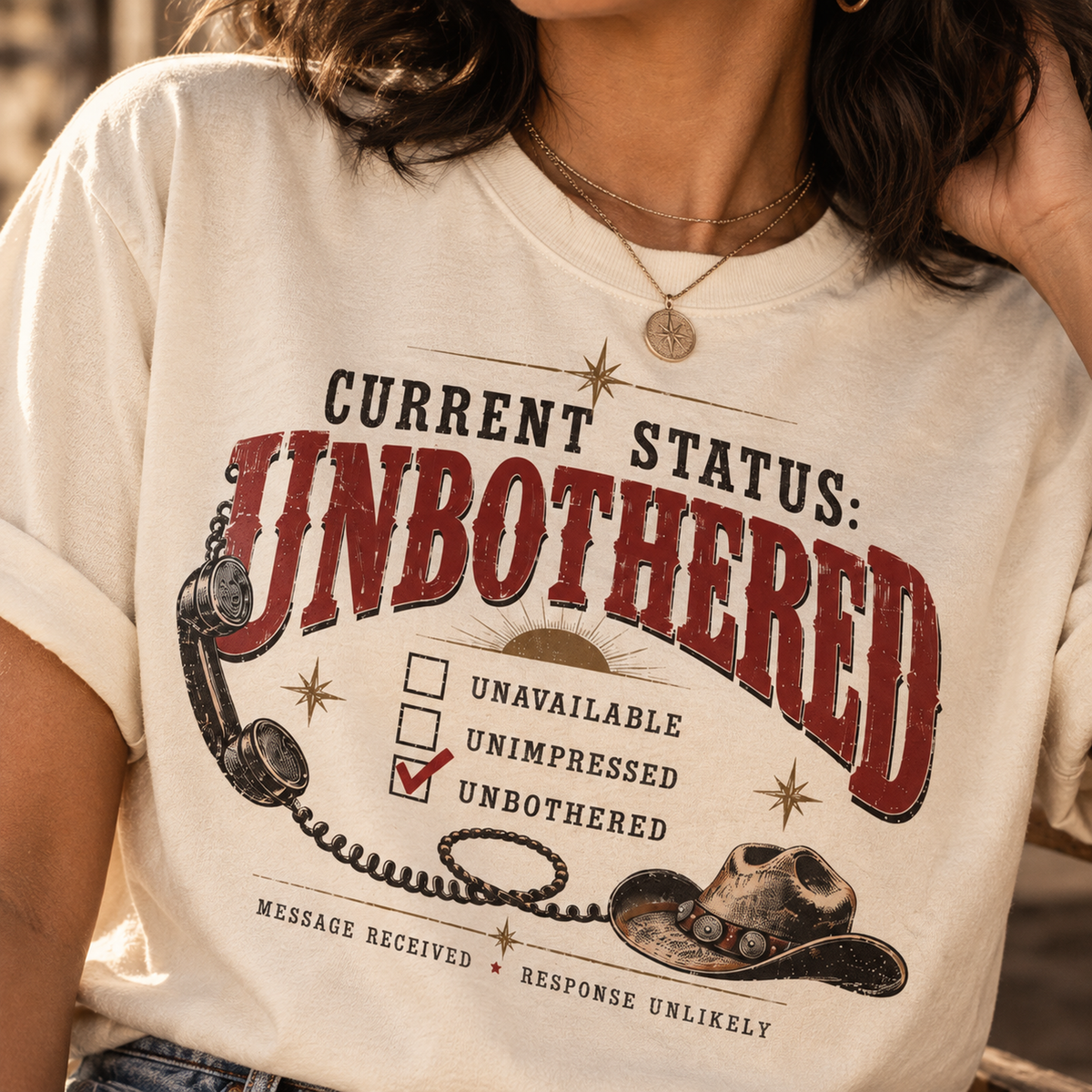Unbothered Vintage Graphic T-Shirt — "Current Status: Unbothered" Casual Tee