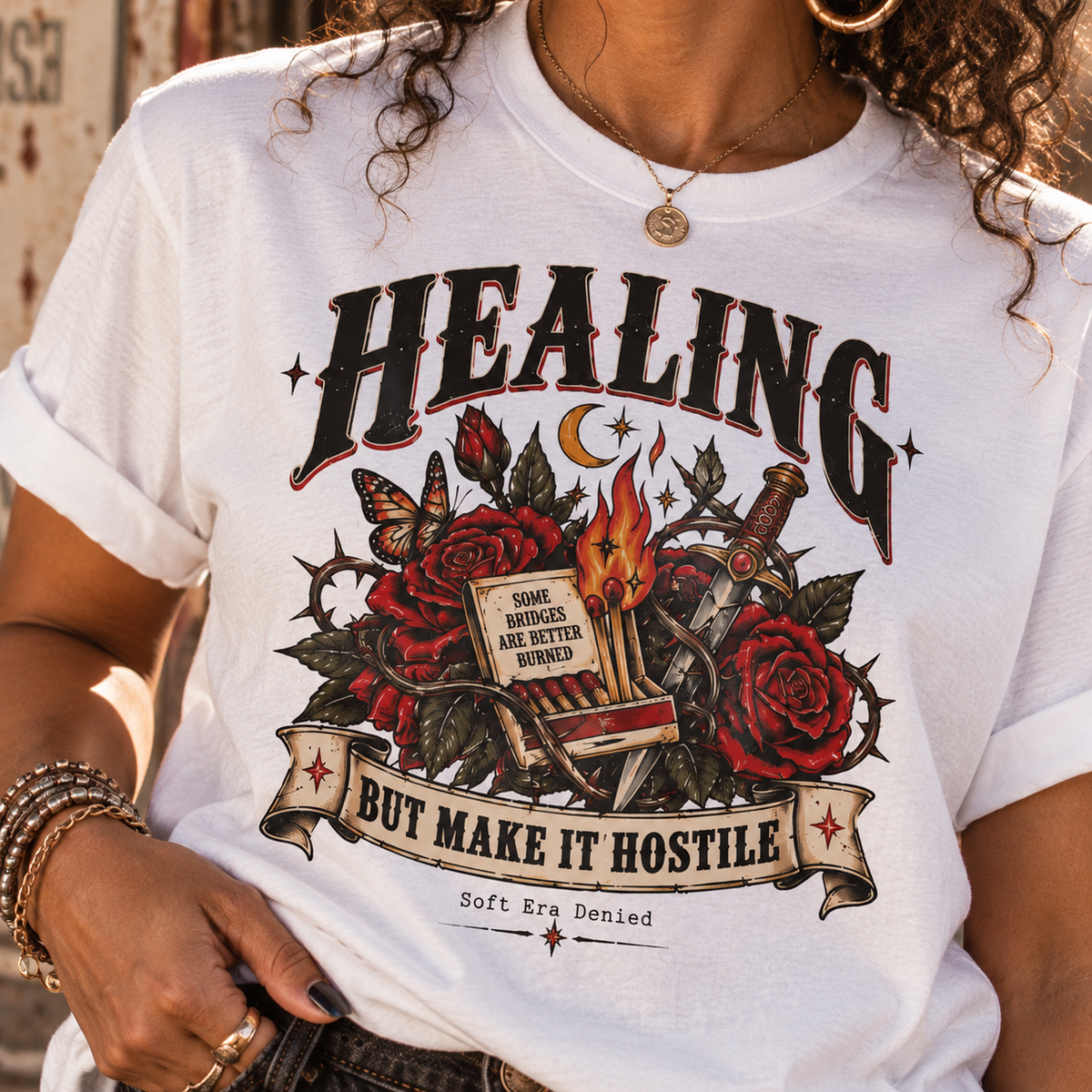 Healing, But Make It Hostile – Vintage Tattoo Flash Tee