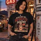 Benefit of Doubt Desert T-Shirt — 'Ran Out of Benefit of the Doubt' Vintage Gas Pump Graphic