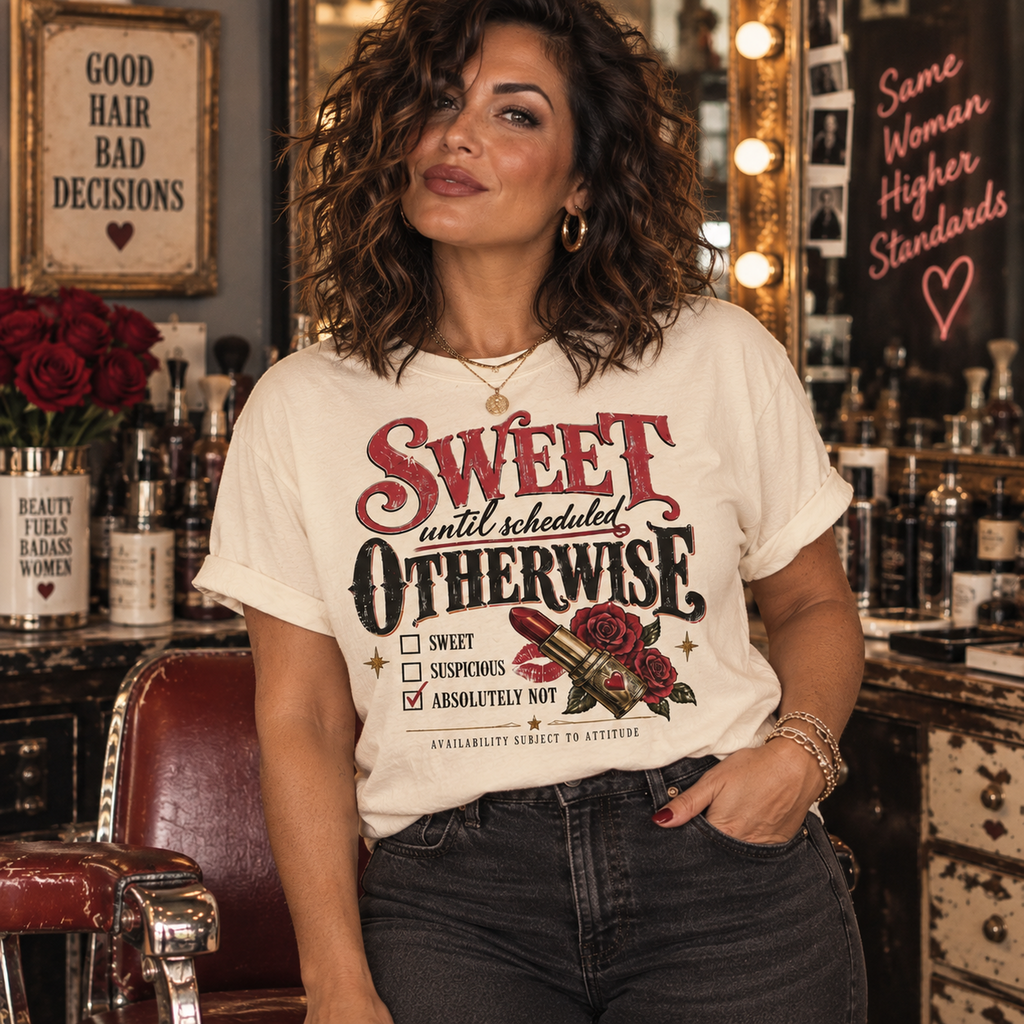 Sweet Until Scheduled Otherwise T‑Shirt — Vintage Rose Graphic Tee
