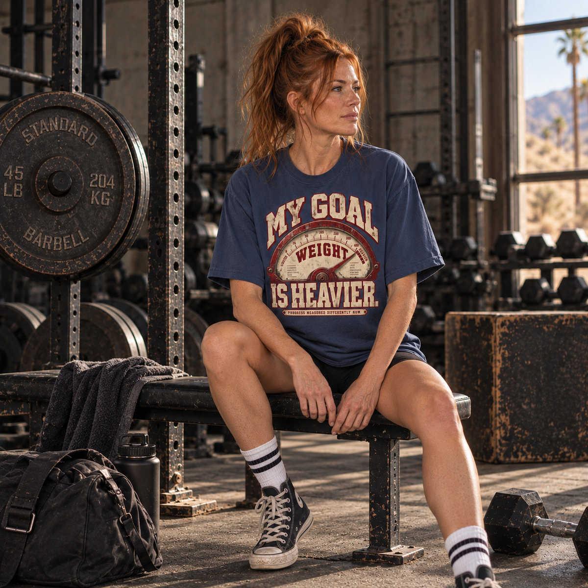 My Goal Weight Is Heavier | Vintage Women's Strength Training Oversized Tee