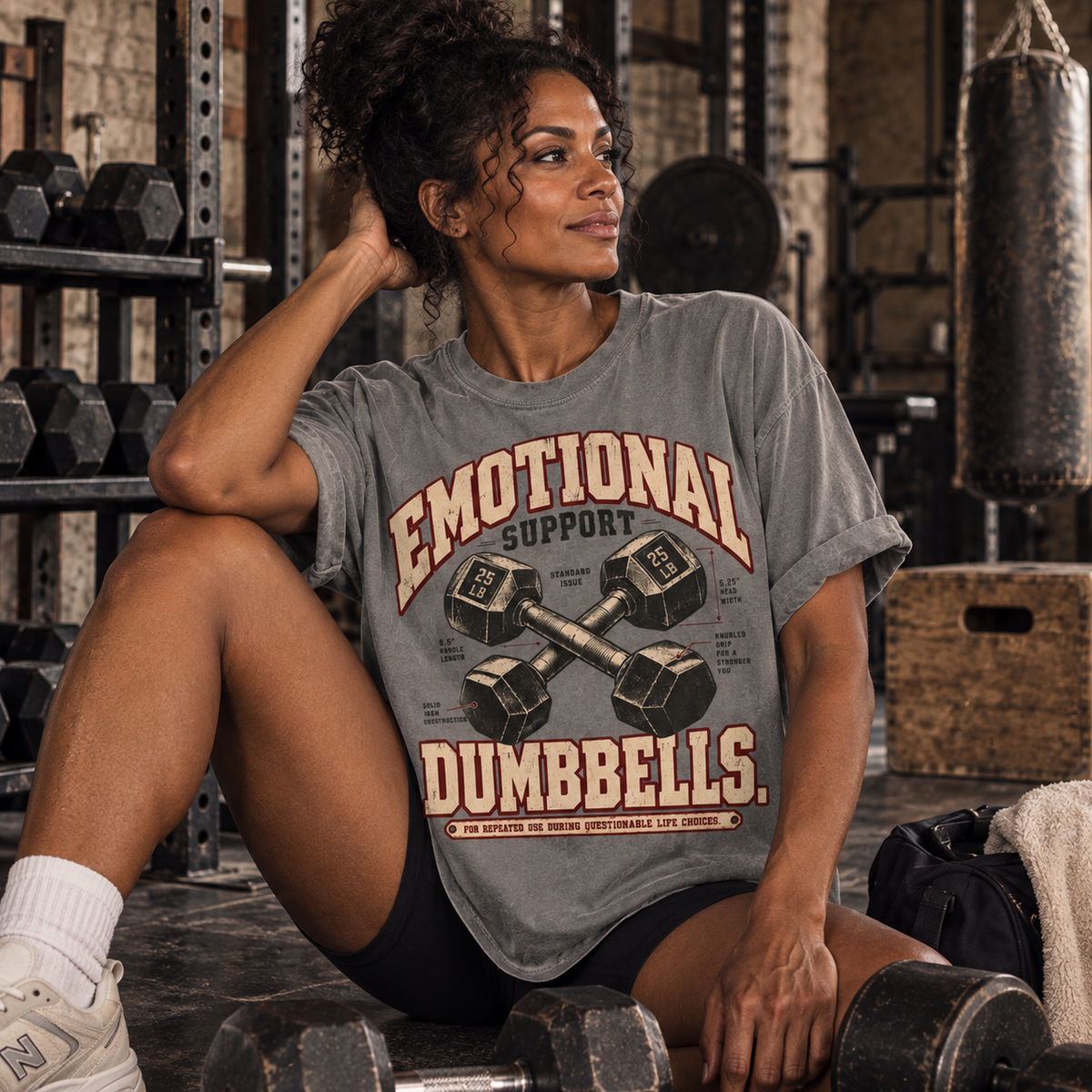 Emotional Support Dumbbells | Vintage Women's Oversized Gym Tee