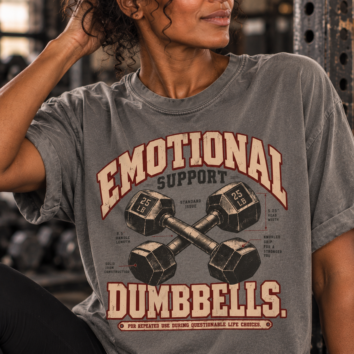Emotional Support Dumbbells | Vintage Women's Oversized Gym Tee