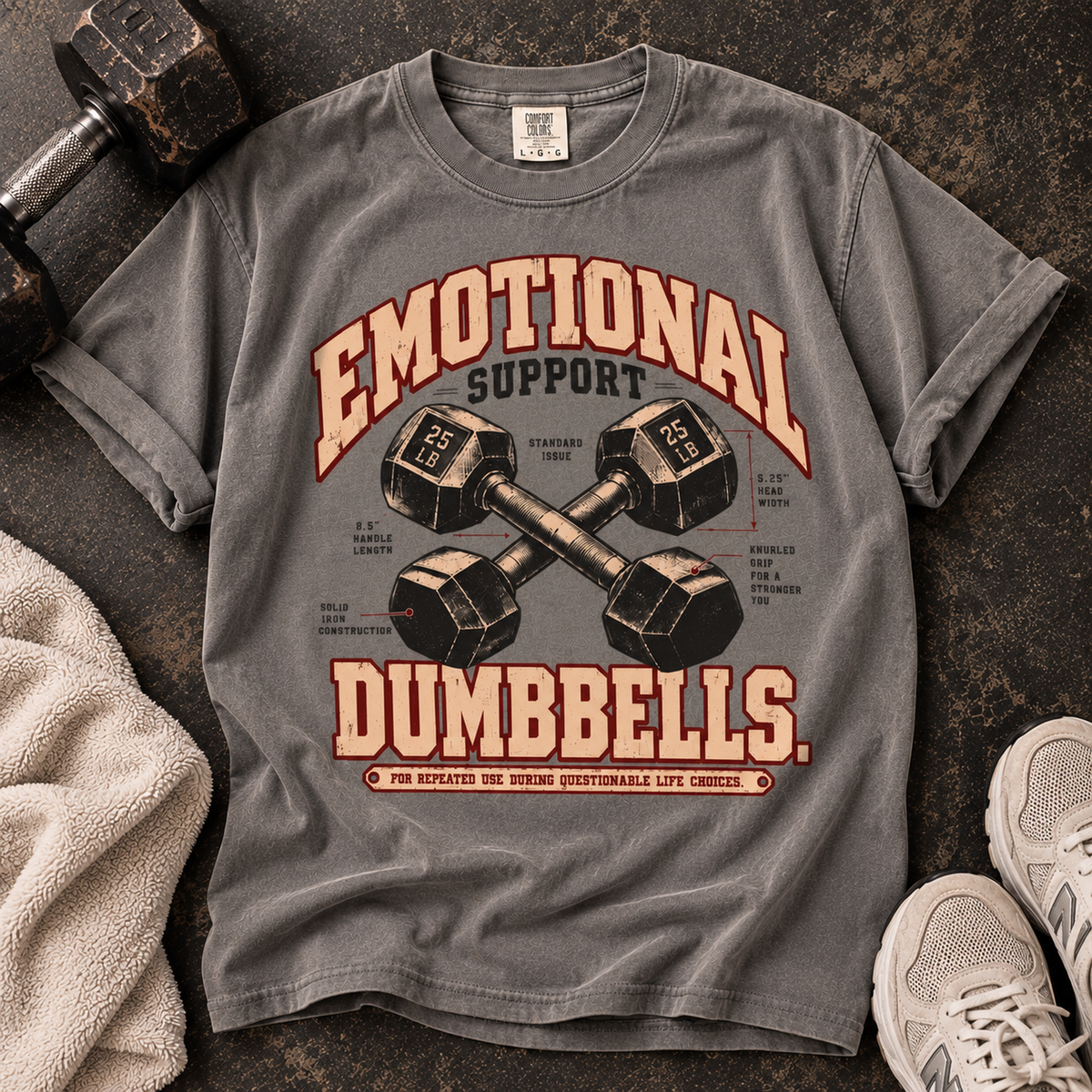 Emotional Support Dumbbells | Vintage Women's Oversized Gym Tee