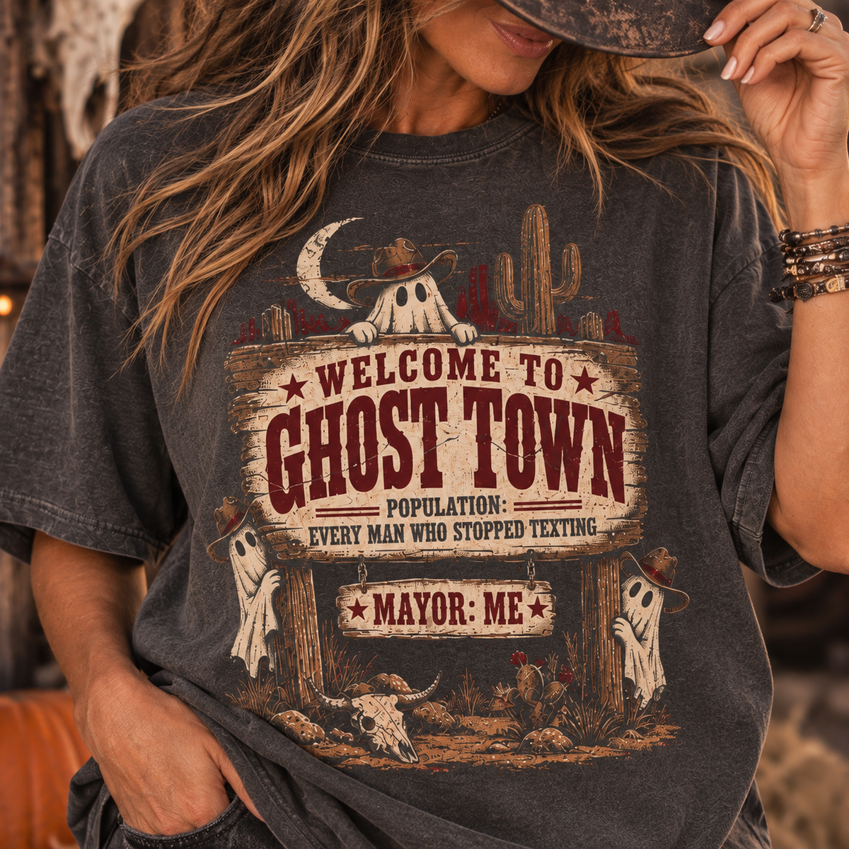 Ghost Town | Vintage Western Halloween Oversized Tee