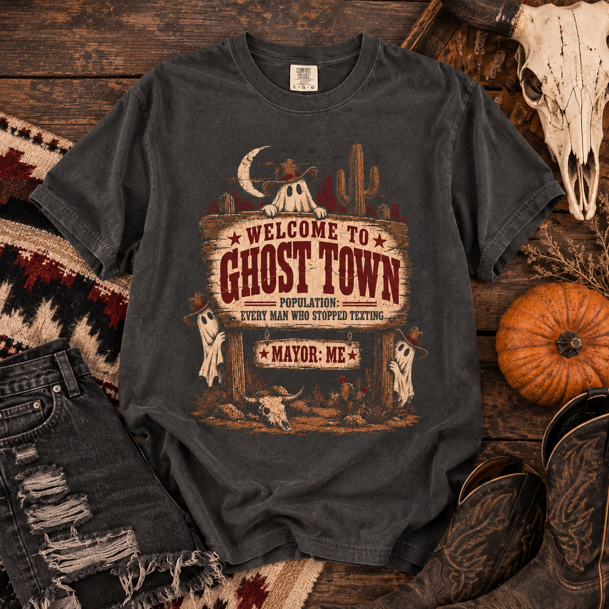Ghost Town | Vintage Western Halloween Oversized Tee