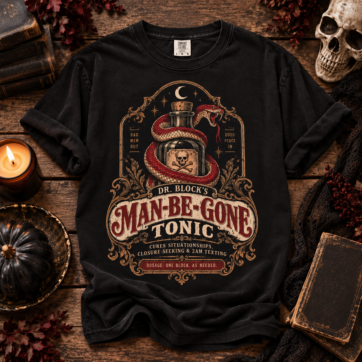 Man-Be-Gone Tonic | Vintage Apothecary Halloween Oversized Tee