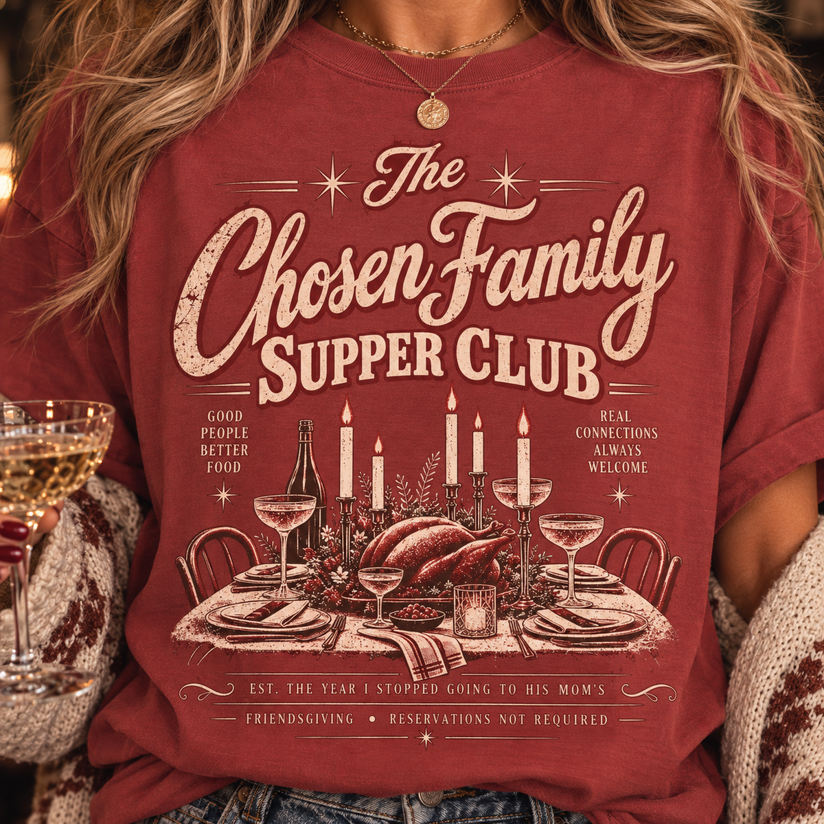 The Chosen Family Supper Club | Vintage Friendsgiving Oversized Tee