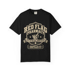 Red Flag Pharmacy T-Shirt — Funny Dating Graphic Tee (Refills: 0)