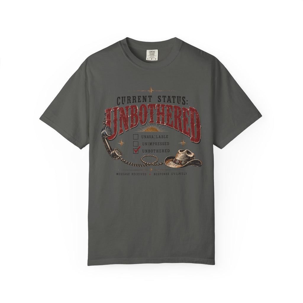 Unbothered Vintage Graphic T-Shirt — "Current Status: Unbothered" Casual Tee