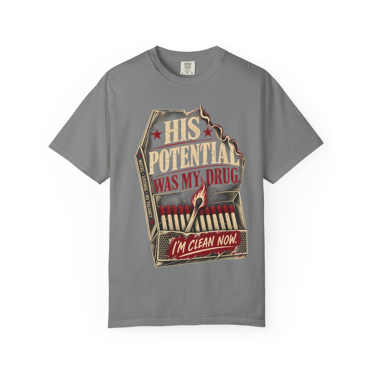 T-Shirt — "His Potential Was My Drug" Vintage Matchbox Graphic Tee