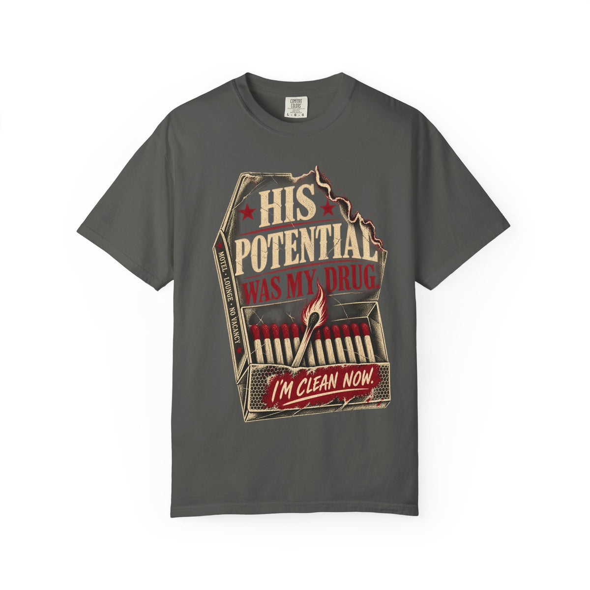 T-Shirt — "His Potential Was My Drug" Vintage Matchbox Graphic Tee