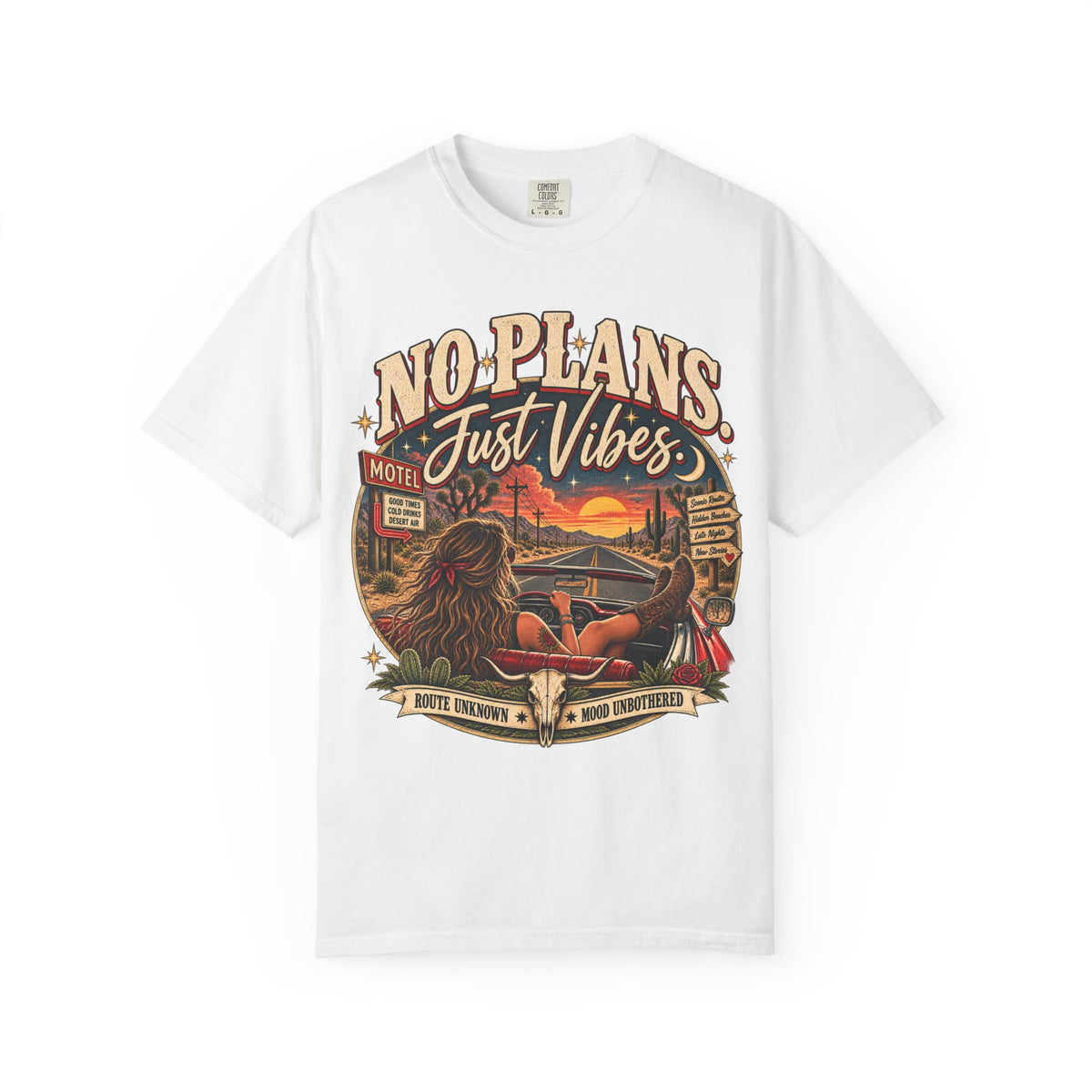 No Plans. Just Vibes. Vintage Desert Road Trip Graphic Tee